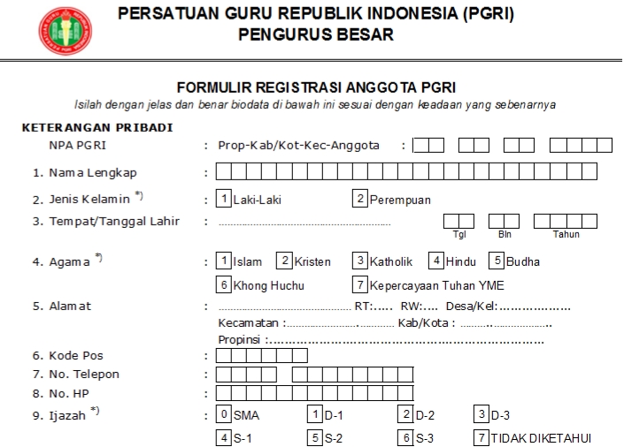 Pendaftaran PGRI Pekalongan - Persatuan Guru Republik Indonesia Cabang Kabupaten Pekalongan